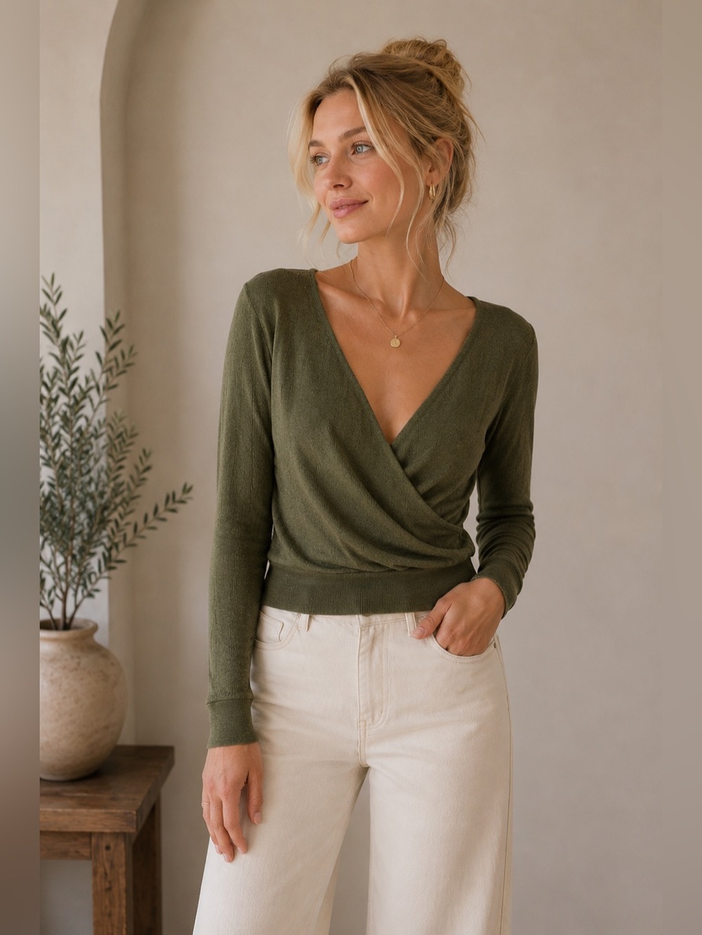 Vintage Bebe Olive Green Wrap Sweater Large